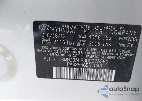 2013 Hyundai Elantra Gt z USA, uszkodzony, nr VIN KMHD35LE8DU075360